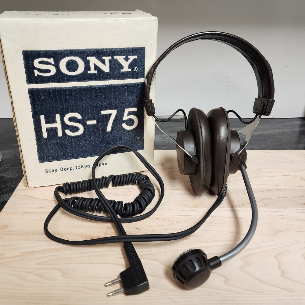 Vintage Sony HS-75 Headphones w/Attached Headset Aviation Radio Comm